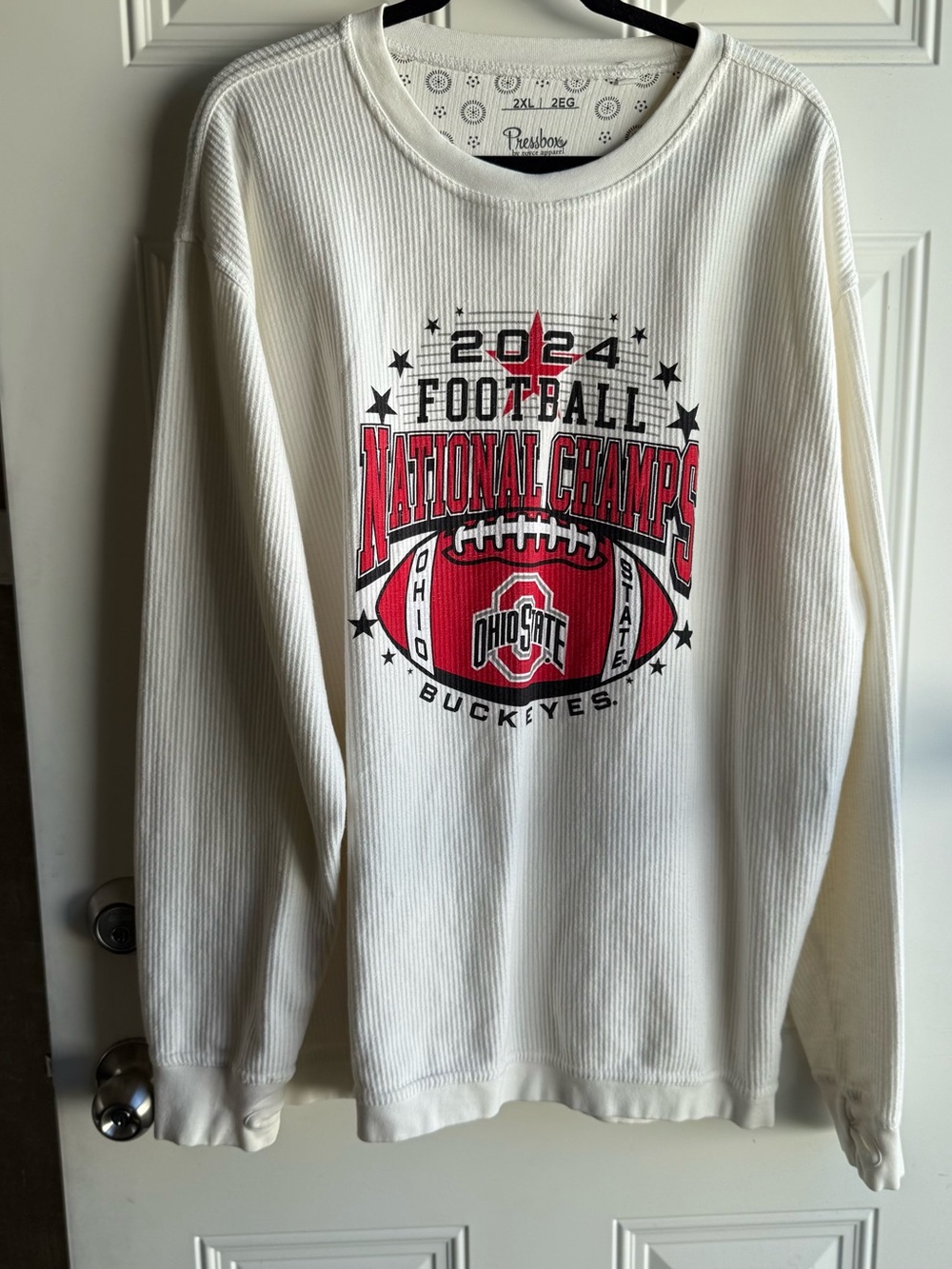 Women’s Ohio State Buckeyes 2024 National Champs Red Football Long Sleeve 2XL